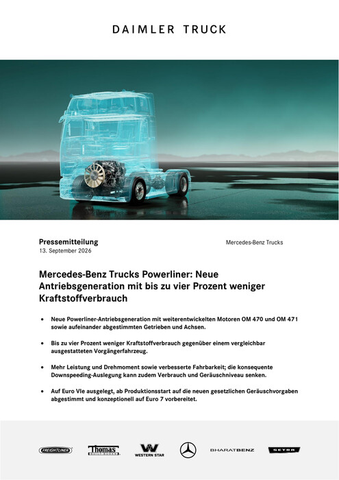 Mercedes-Benz Trucks Powerliner: Neue Antriebsgeneration mit bis zu vier Prozent weniger Kraftstoffverbrauch