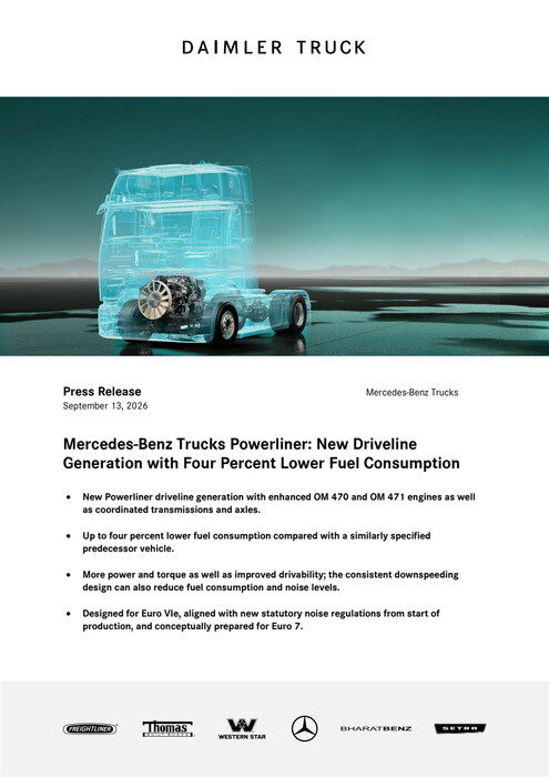 Mercedes-Benz Trucks Powerliner: New Driveline Generation with Four Percent Lower Fuel Consumption