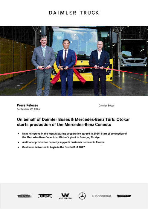 On behalf of Daimler Buses & Mercedes-Benz Türk: Otokar starts production of the Mercedes-Benz Conecto