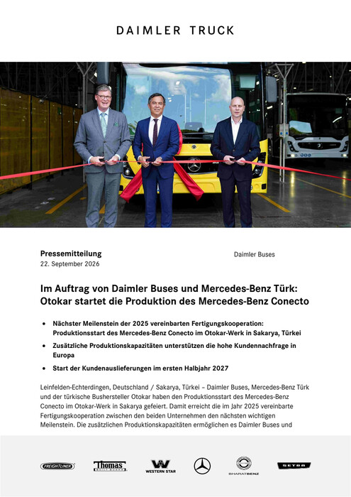 Im Auftrag von Daimler Buses und Mercedes-Benz Türk: Otokar startet die Produktion des Mercedes-Benz Conecto