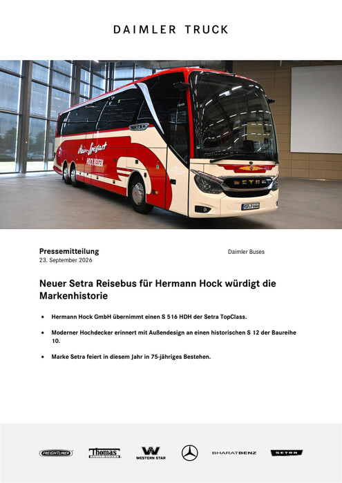 Neuer Setra Reisebus für Hermann Hock würdigt die Markenhistorie