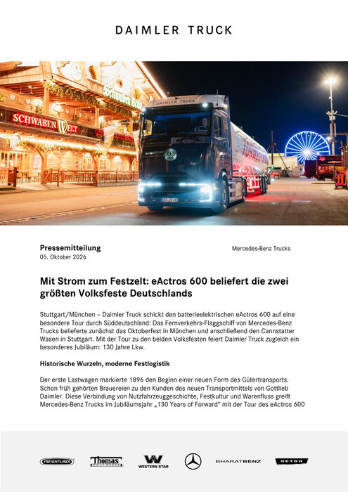 Mit Strom zum Festzelt: eActros 600 beliefert die zwei größten Volksfeste Deutschlands