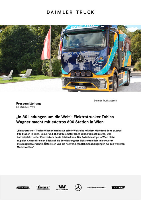 Von Hannover um die Welt: Elektrotrucker Tobias Wagner startet globale eActros-600-Expedition