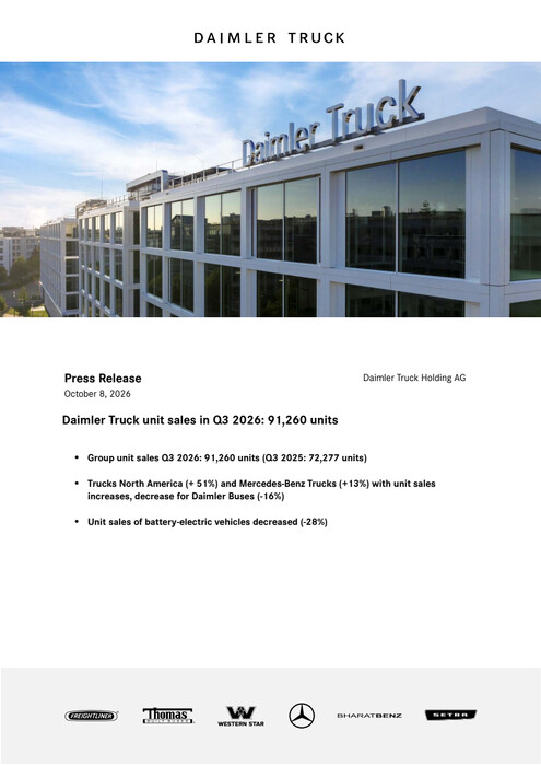 Daimler Truck unit sales in Q3 2026: 91,260 units