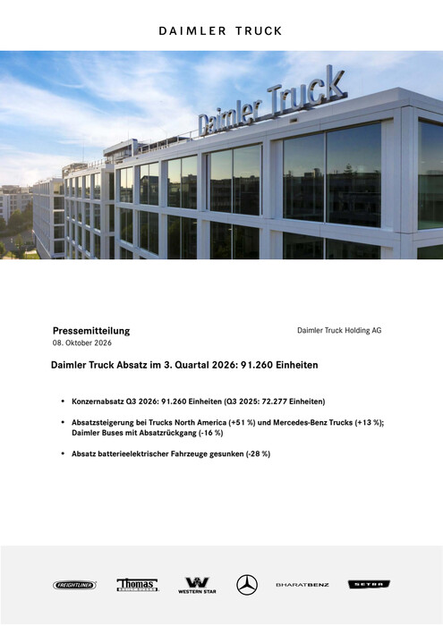 Daimler Truck Absatz im 3. Quartal 2026: 91.260 Einheiten