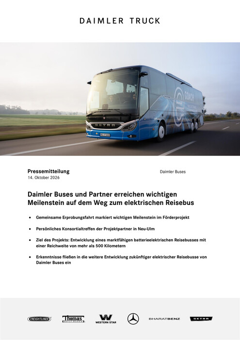 Daimler Buses und Partner erreichen wichtigen Meilenstein auf dem Weg zum elektrischen Reisebus