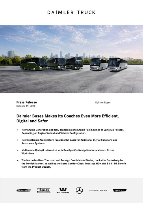 Daimler Buses Makes its Coaches Even More Efficient, Digital and Safer