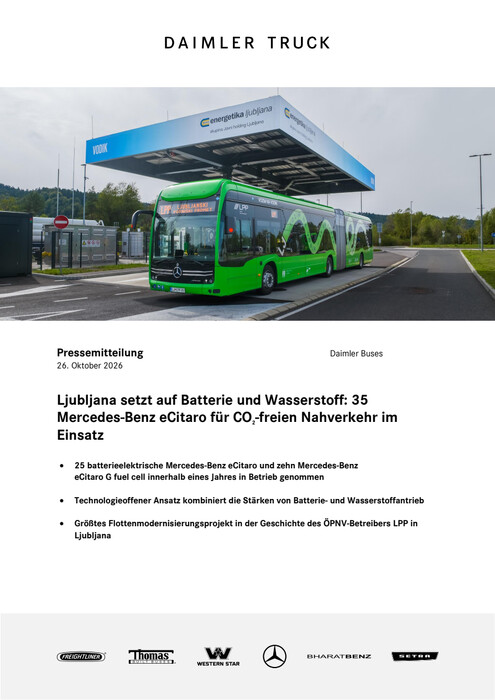 Ljubljana setzt auf Batterie und Wasserstoff: 35 Mercedes-Benz eCitaro für CO2-freien Nahverkehr im Einsatz