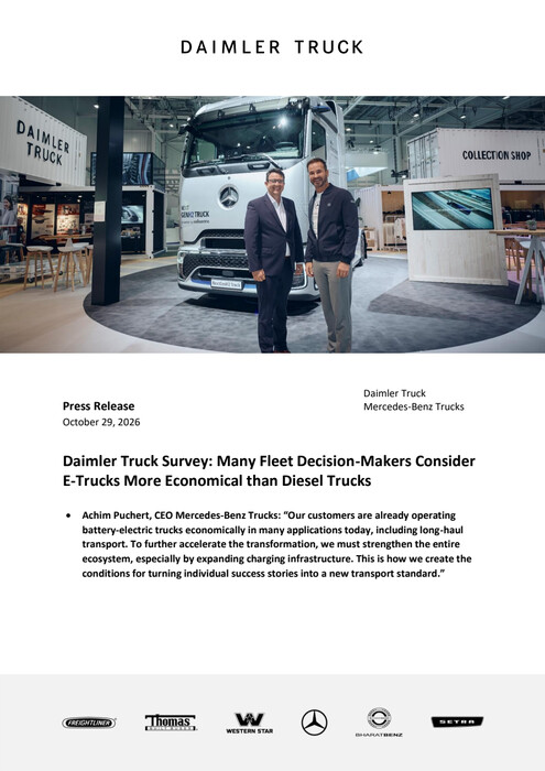 Daimler Truck Survey: Many Fleet Decision-Makers Consider E-Trucks More Economical than Diesel Trucks